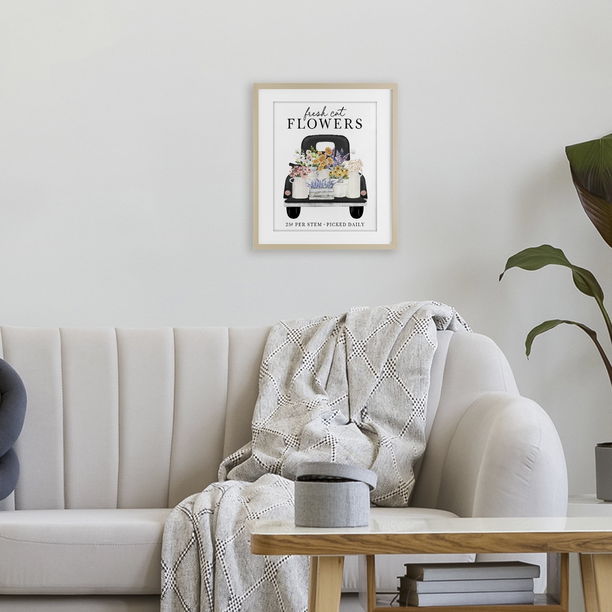 Fresh Flowers Picked Daily Birch Framed Print Under Glass, design by Lettered and Lined