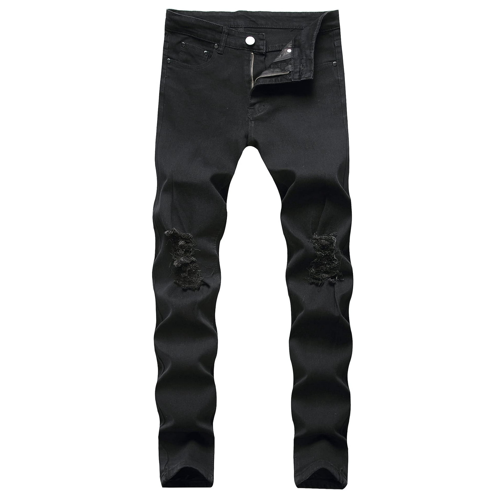 Men s Black Skinny Ripped Destroyed Stretchy Knee Holes Slim Tapered Leg Jeans Denim Pants 32 Walmart
