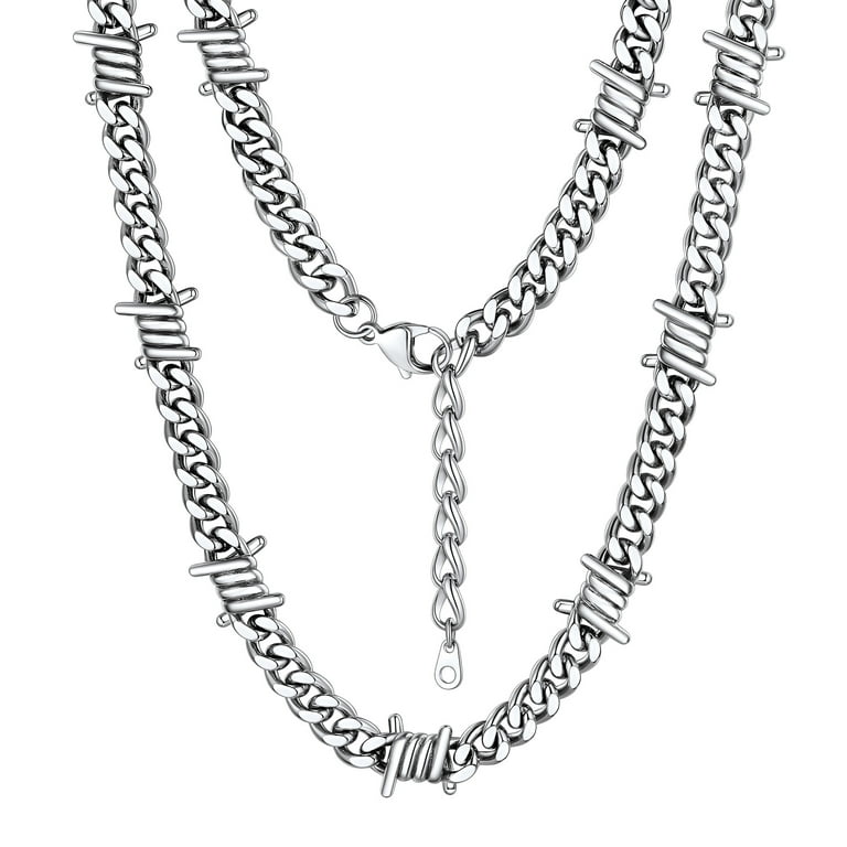 Barb Wire, Mens Silver Necklace Chain