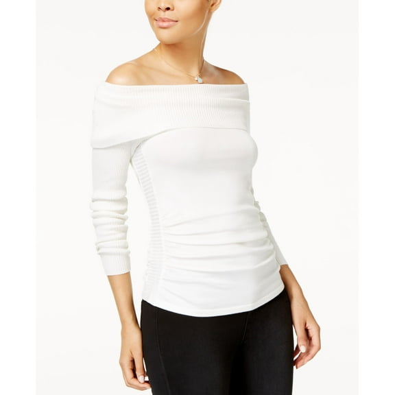 Hooked Up By Iot Juniors Off The Shoulder Ruched Sweater Vanilla M