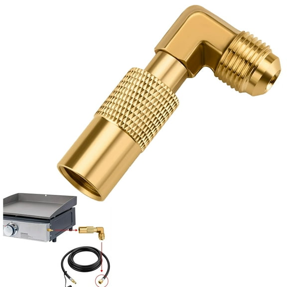 Tutuviw Propane Elbow Adapter Solid Brass with 3/8" Male Flare,Low Pressure Connect/Disconnect Conversion Fitting for 17" and 22" Portable Propane Gas Tabletop Camping Grill