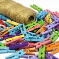 thumbnail image 2 of Mini Natural Wooden Clothespins with Jute Twine, 250pcs, 1 Inch Photo Paper Peg Pin Craft Clips with 66ft Natural Twine for Scrapbooking, Arts & Crafts, Hanging Photos (10 Colors), 2 of 7