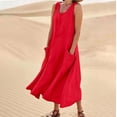 thumbnail image 2 of Vestido largo sin mangas de lino para mujer: vestido informal con cuello redondo y bolsillos, poliéster/spandex, tallas S-XXL., 2 of 6