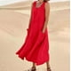 thumbnail image 2 of Vestido largo sin mangas de lino para mujer: vestido informal con cuello redondo y bolsillos, poliéster/spandex, tallas S-XXL., 2 of 6