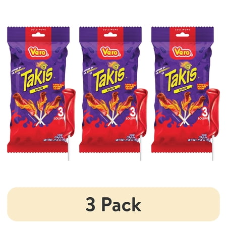 (3 pack) Vero Takis Lollipop 3 Count Bag, Chamoy Flavored Lollipop