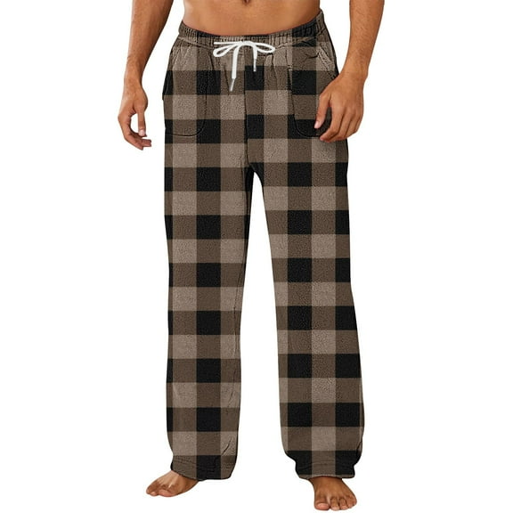 Hxshgdsn Mens Plaid Sweatpants With Pocket Elastic Drawstring Waist Long Pants Casual Loungewear Brown M