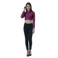 thumbnail image 2 of Moomaya Womens Basic Long Sleeve Solid Crop Tops Zipper Slim Fit Sports Summer T Shirt, 2 of 7