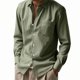 thumbnail image 1 of Blusa y camisa de manga larga con cuello vuelto para hombre, informal, de color liso, con botones y cuello vuelto, blusa de manga larga para hombre, 1 of 7