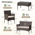 thumbnail image 6 of Vineego 4 4PCS Patio Furniture Set Outdoor Conversation Rattan Chairs with Cushion and Loveseat Glass Table for Garden Backyard Porch, Brown/ Beige, 6 of 7