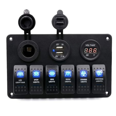 Gang Fuse Panel - Waterproof 6 Gang Circuit LED Car Marine Boat Rocker Switch Panel with Fuse Dual USB + Power Socket Breaker Voltmeter Overload Protection