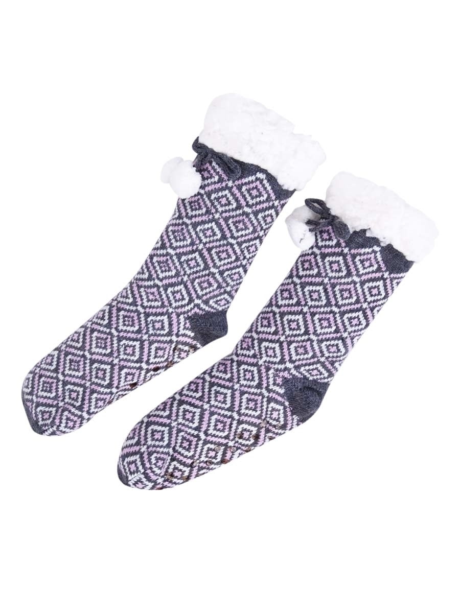 L/XL, Black Charter Club Women's Printed Fleece & Grippers Slipper Socks 