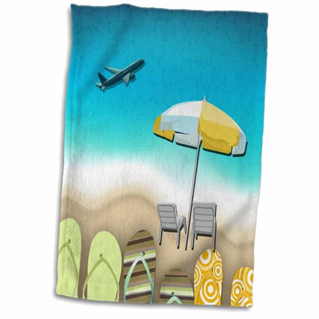 3dRose Day at the Beach flip flops  and a airplane where are the people - Towel  15 by 22-inch