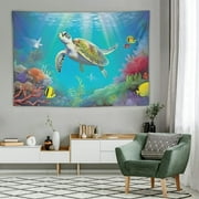 Creowell  Underwater World Tapestries Dolphins Turtle Sea Life Fish Corals Sea Creature Tapestry for Bedroom Aesthetic Home Decor Backdrop Men Women Dorm Wall Tapestry 60x40 Inch 60x40in