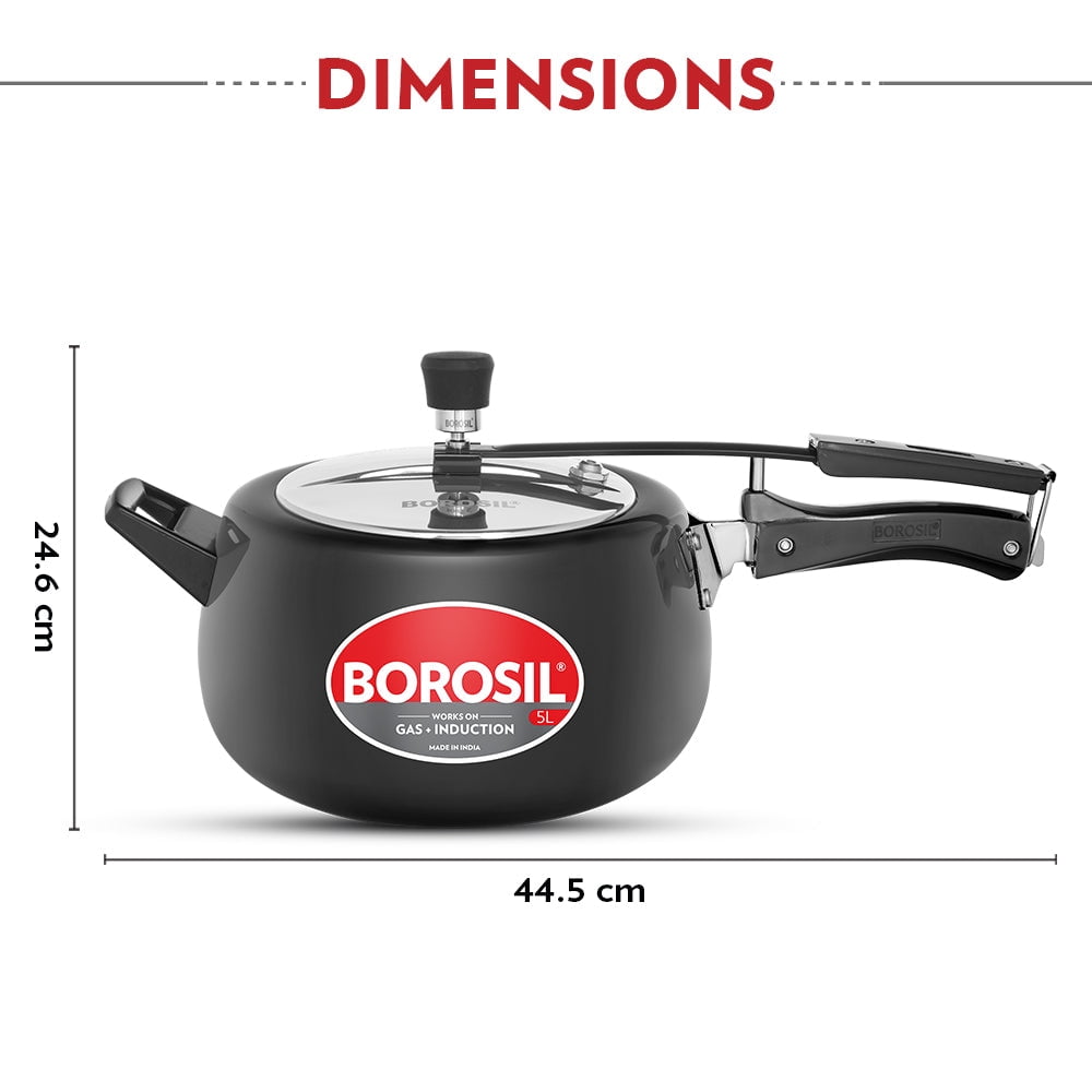 Borosil 3 L Pronto Hard Anodised Cooker | 3S Aluminium | Gas Stove & Induction Compatible | 5 Years Warranty