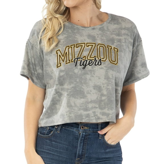Women's Gray Missouri Tigers Kimberly Tie-Dye Tri-Blend Cropped T-Shirt