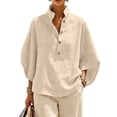thumbnail image 5 of Women's Cotton Linen Shirts Summer Half Sleeve V Neck Casual Blouse Top, 5 of 9