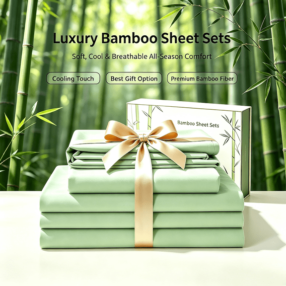 Extra Deep Pocket Bamboo Sheet Sets Fit 18‑24 Inches Mattress Ultra Soft Skin Friendly-Twin