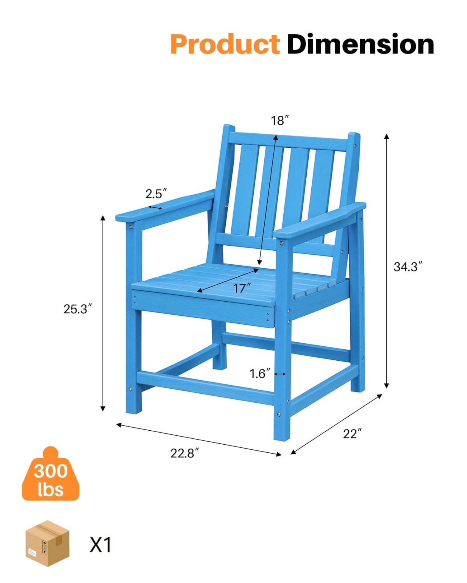 HDPE Dining Chair Set of 4, All Weather Outdoor Dining Chairs with Ergonomic Backrest, Heavy Duty Patio Chairs for Backyard, Garden, Poolside, Deck, Sky Blue