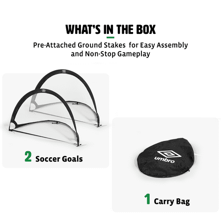 (3 pack) Umbro 3' x 2' Pop-up Soccer Goal Net Set - Portable 2 Goal Set with Carry Bag