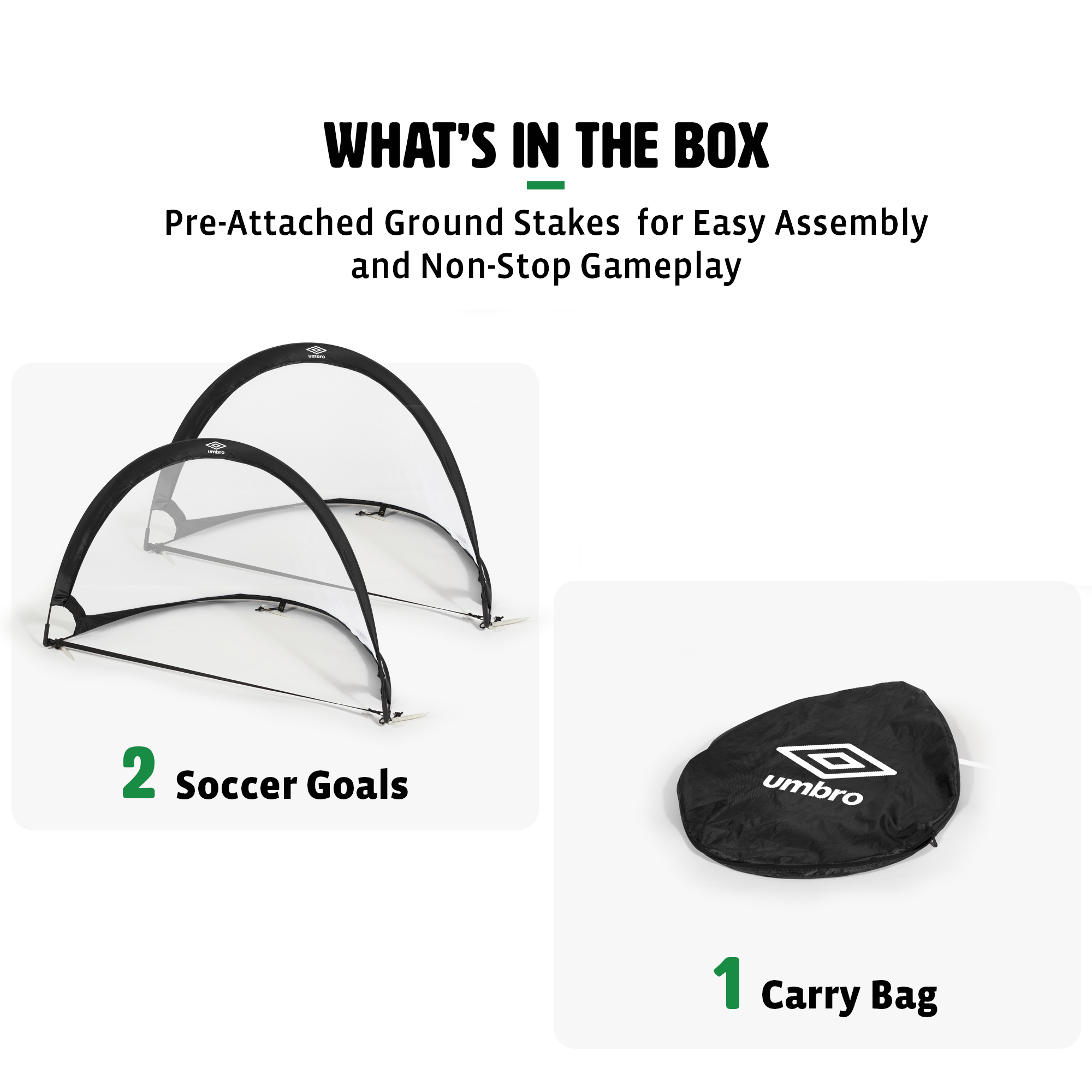 Umbro 3' x 2' Pop-up Soccer Goal Net Set - Portable 2 Goal Set with Carry Bag - image 2 of 5