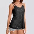 thumbnail image 4 of Luowei Sequin Tops for Women V Neck Tank Tops Sparkly Club Night Concert Outfits, Black, XL, 4 of 9
