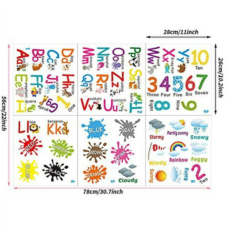6 Sheets Alphabet Number Color Weather Learning Educational Wall
