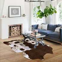 Lochas Faux Cowhide Area Rug Super Soft Mat Carpet Cow Print Rugs for Bedroom Living Room, 5.2'x6.2',Brown