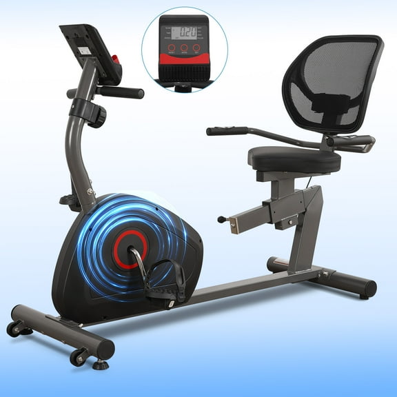 Mousport Recumbent Exercise Bike for Home Use, Quiet Recumbent Stationary Bikes for Adults & Seniors, 8-Level Resistance, Adjustable Seat, Supports 250LB, Pulse Sensors & LCD Display