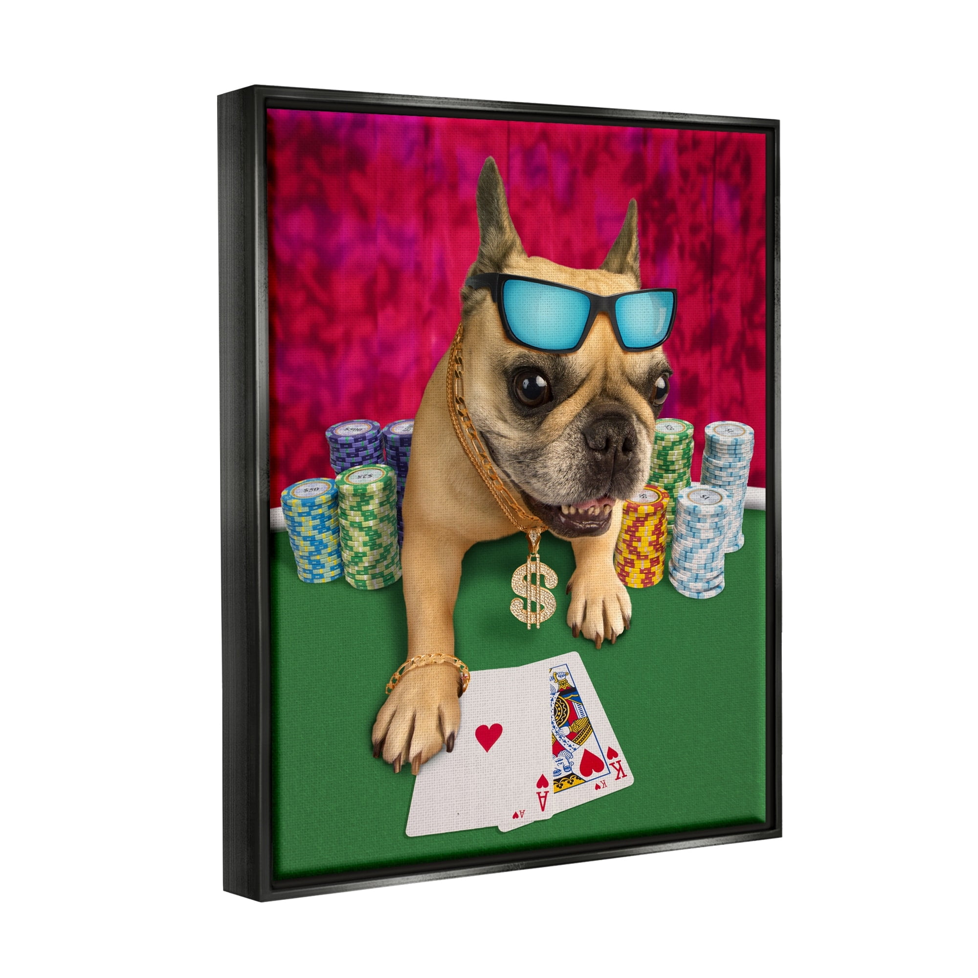 Stupell Industries Cool French Bulldog Gambling Casino Poker Chips Graphic Art Metallic Gold Floating Framed Canvas Print Wall Art, Design by Michael Quackenbush