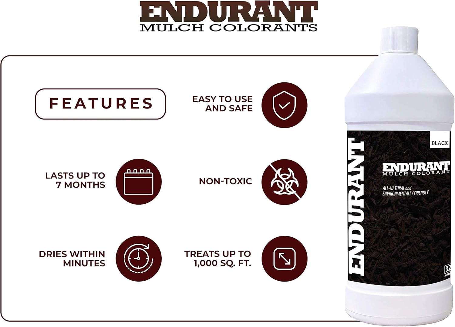 Endurant Mulch Dye Concentrate, Black, 32 oz, Revitalizes 1,000 sq ft. of Faded Mulch.