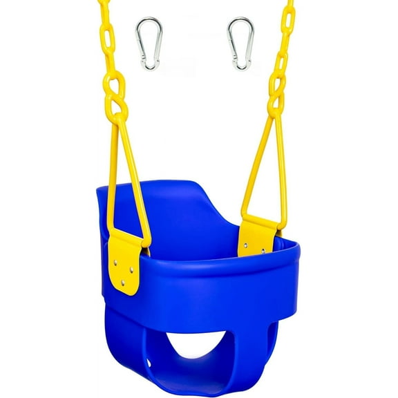 Premium High Back Full Bucket Toddler Swing Seat with Finger Grip, Plastic Coated Chains and Carabiners