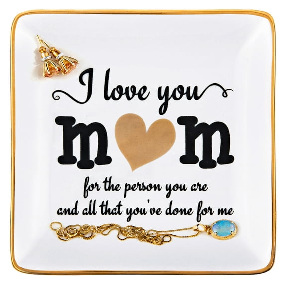 RELISSA Gift for Mom Jewelry Tray, Trinket Dish - I Love You Mom - Jewelry Dish for Mom Necklaces, Rings, Earrings for Mother's Day