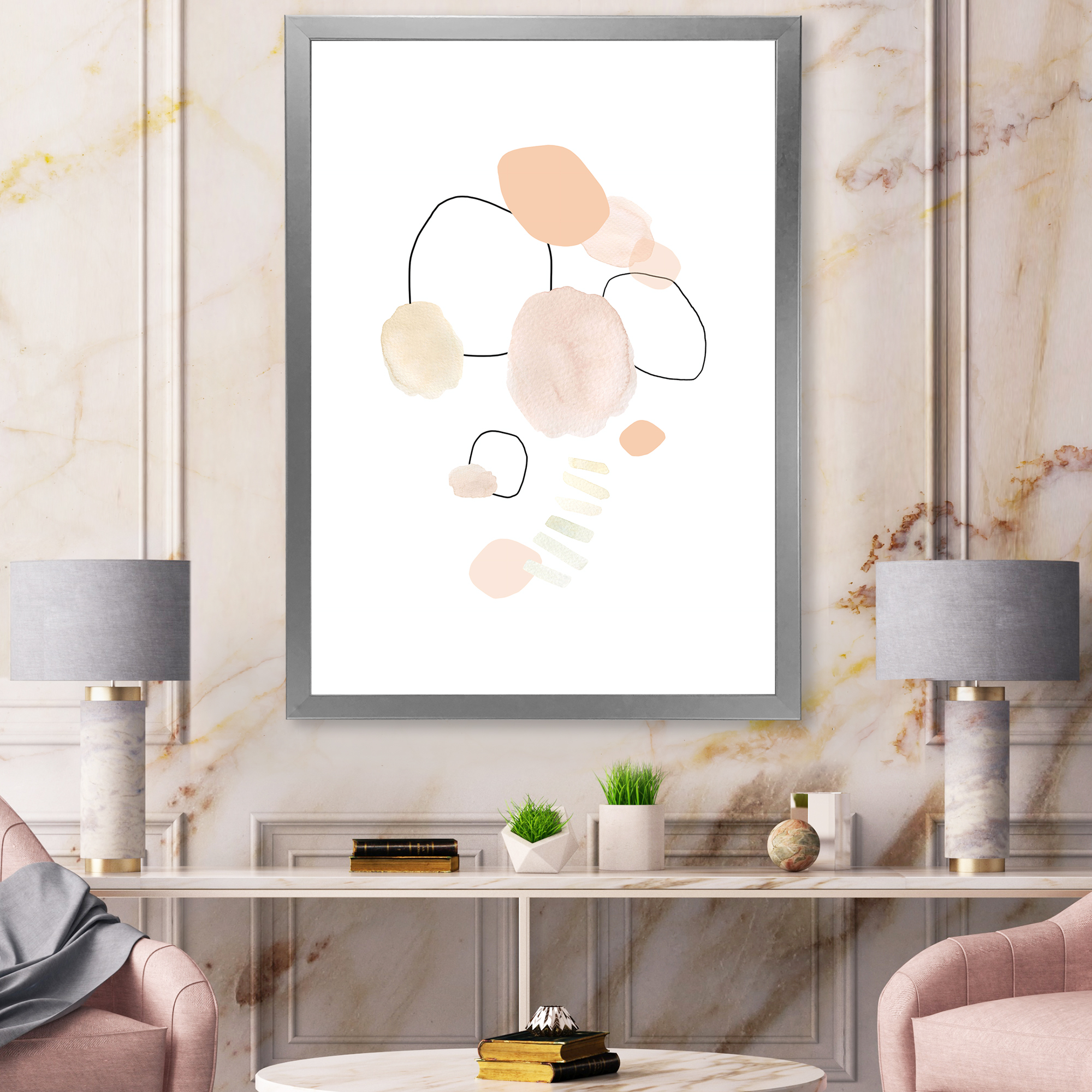 Designart 'Watercolour Stains On White' Shabby Chic Framed Art Print