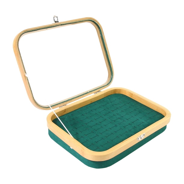 Estuche organizador de joyas portátil con tapa transparente para pendientes y anillos verde