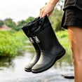 thumbnail image 4 of Women's PVC Mid Calf Drawstring Rain Boots Non Slip Deep Tread Sole Gardening Shoes Solid Color for Backyard Planting Rainy Field Trips Black 46, 4 of 6
