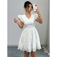 thumbnail image 5 of Women'S Summer Casual Short Dress V Neck Ruffle Sleeves Lace Eyelet Layered A-Line Flowy Sundress White XL, 5 of 7