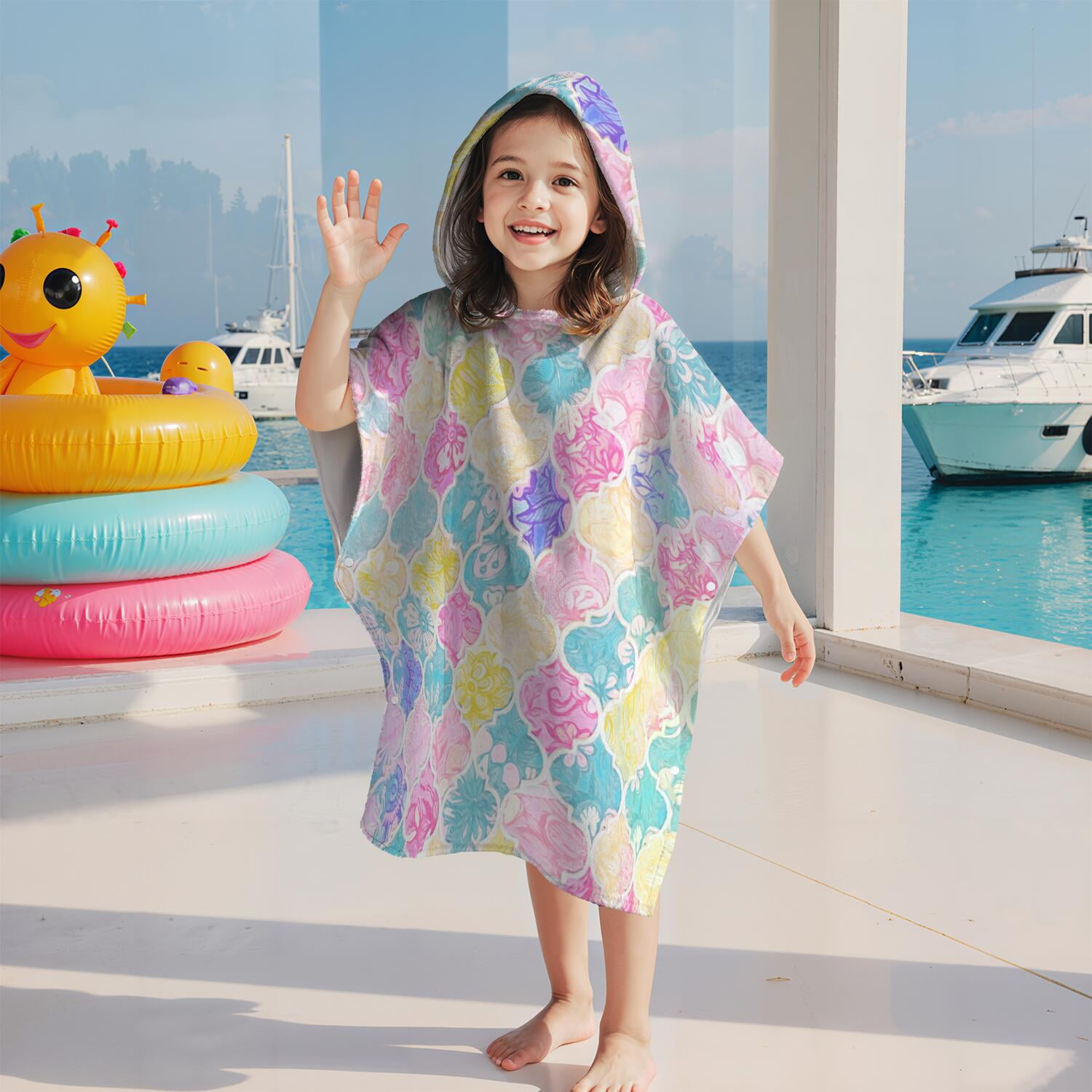 Hooded Kids Beach Towels - Toddler Bath Towel Girls Boys Swimming Cover-ups for Ages 2 to 6 Kids Pool Towels Quick Dry Lightweight Soft Microfiber Poncho Towel 28x28 (Mermaid Seashell)