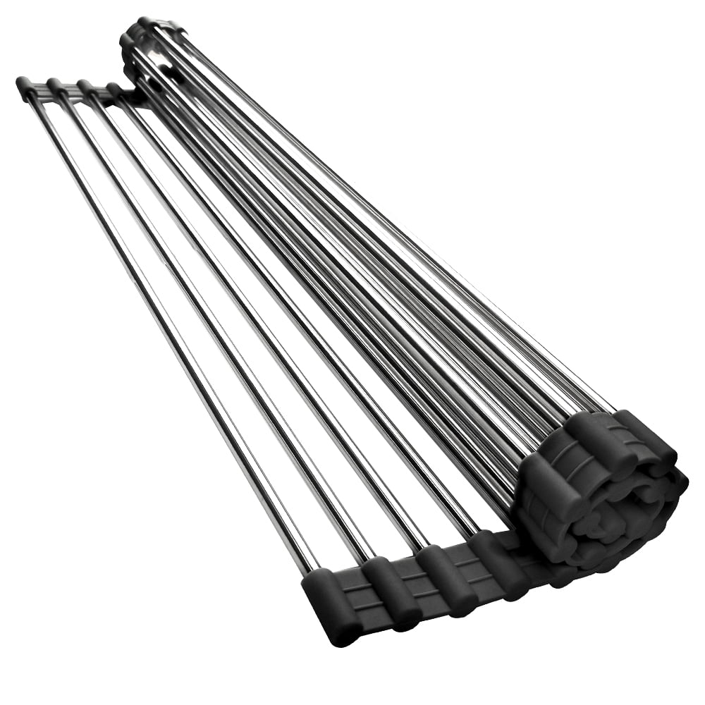 XL Foldable RollUp Dish Drying Rack Multipurpose Stainless Steel Kitchen Drainer Over Sink Mat