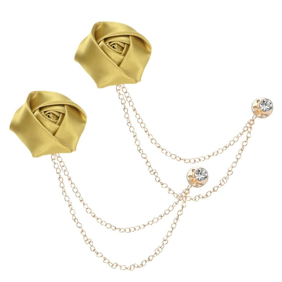 Uxcell 2-Pack Rose Flower Brooch Pin for Men Suit with Gold Tassel Chain for Men Wedding Accessories[Olive Color]