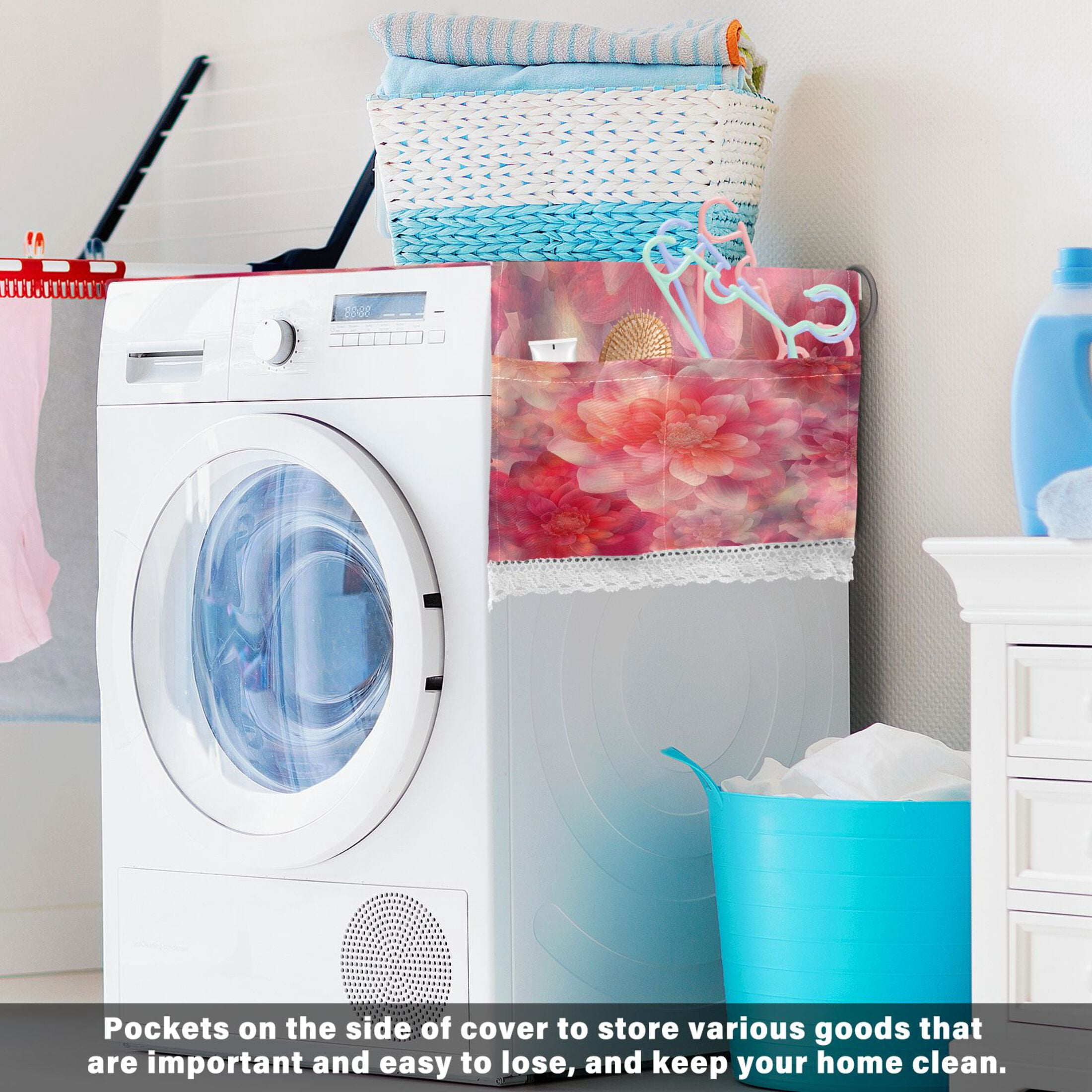 WOBOGO Transparent Red Flower Washing Machine Cloth Dryer Refrigerator Top Cover Protective Non-Slip Mat For Kitchen Laundry