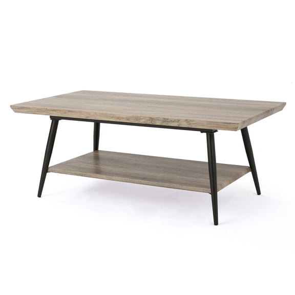 Benjara Coffee Table- 43" Top- Black Metal Legs- Taupe Gray Wood Finish