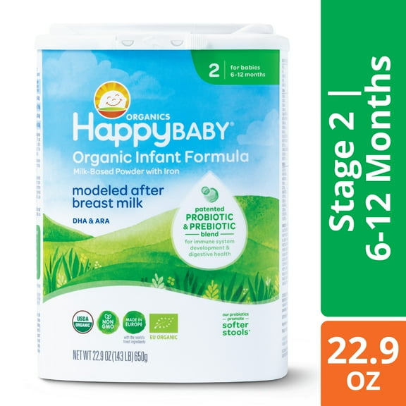 Happy Baby Stage 2 Powder Baby Formula, 6-12 Months, 22.9 oz Canister