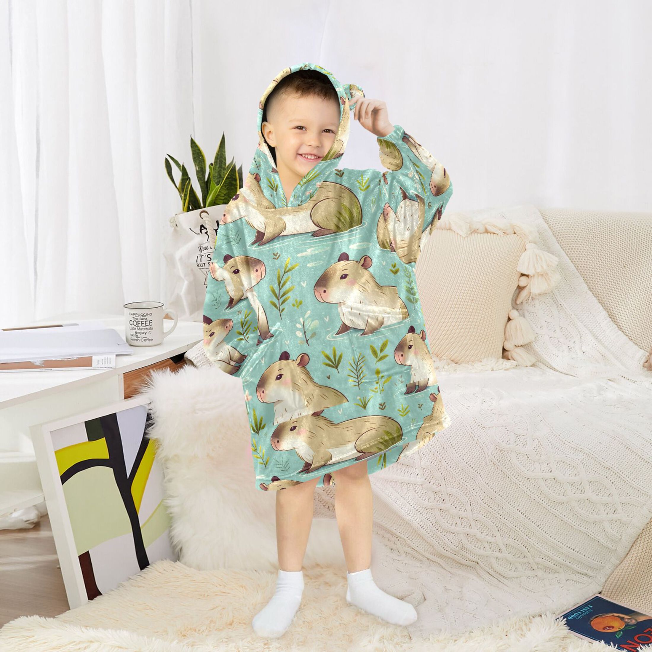 joogoo Blanket Hoodie for Capybara Cute Oversize Sweatshirt 3-14 YR L