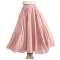 thumbnail image 2 of Early Access Deals Maxi Skirts for Women High Waisted Elastic Long Floral Skirt Women Casual Summer Large Solid Elastic Waist Flax A-line Ankle Skirt Ndbuld,Pink, 2 of 6