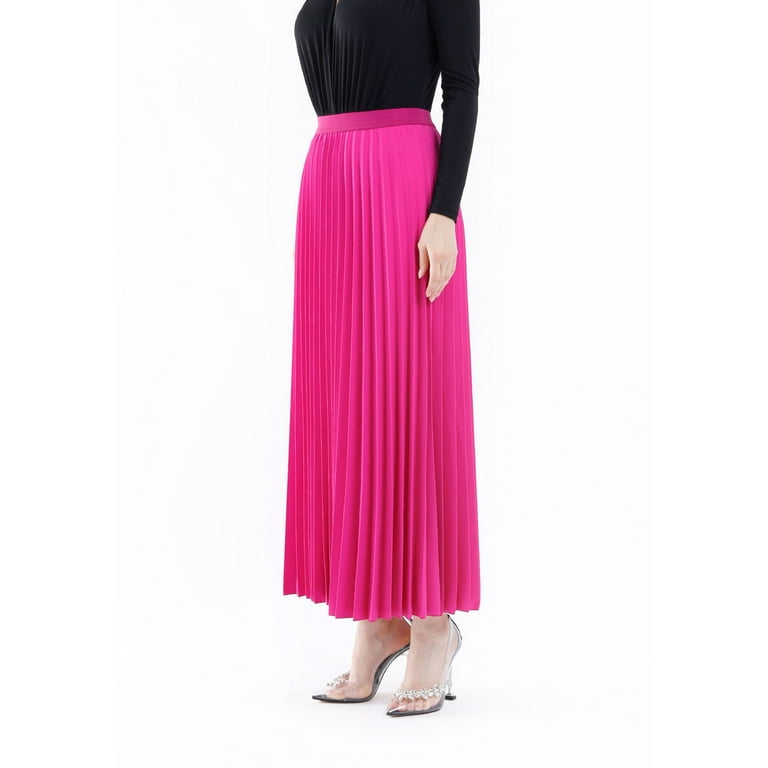 Fuchsia Pleated Maxi Skirt Elastic Waist Band - Walmart.com