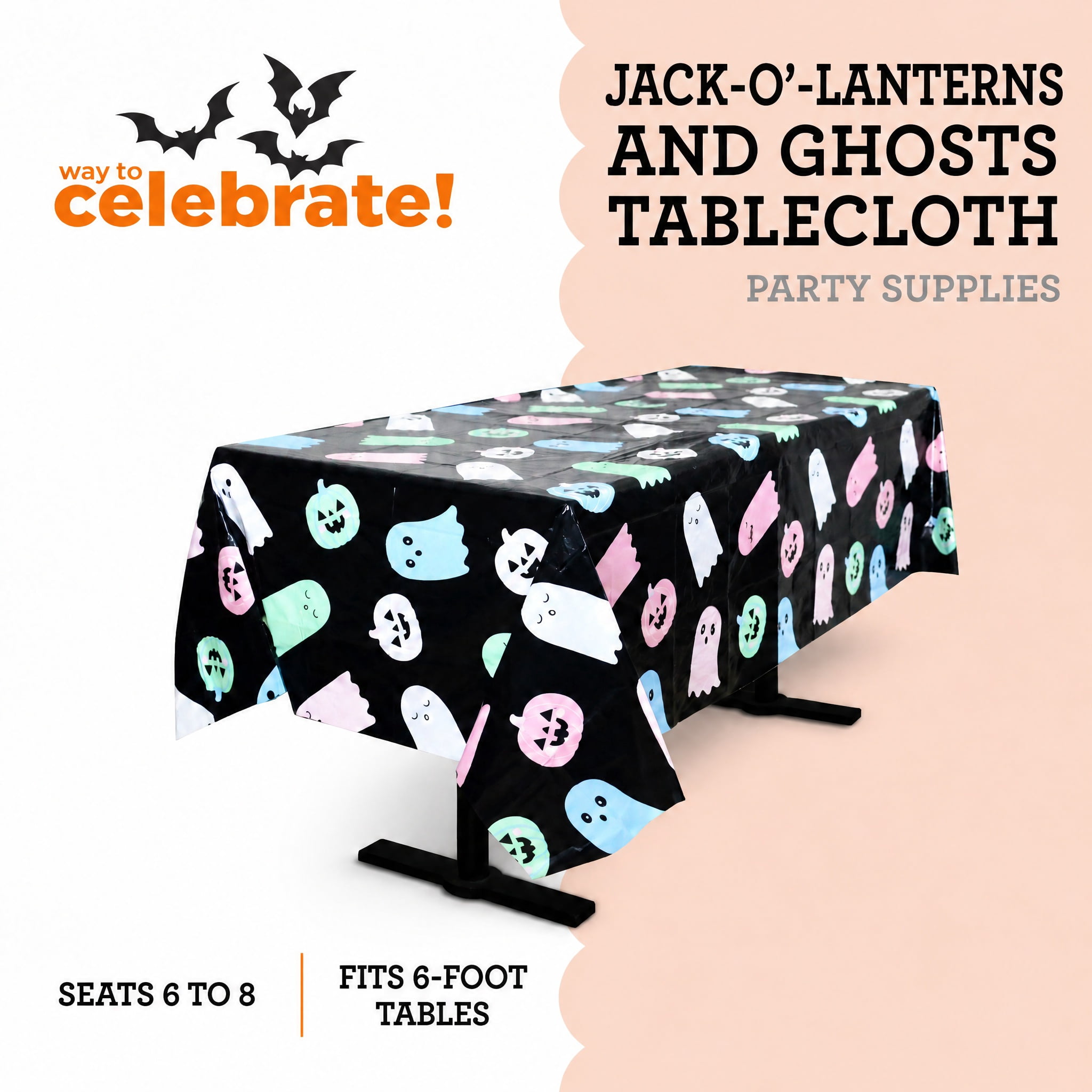 Jack-o'-Lanterns and Ghosts Tablecloth, Multicolor, 54" x 84", Halloween by Way To Celebrate