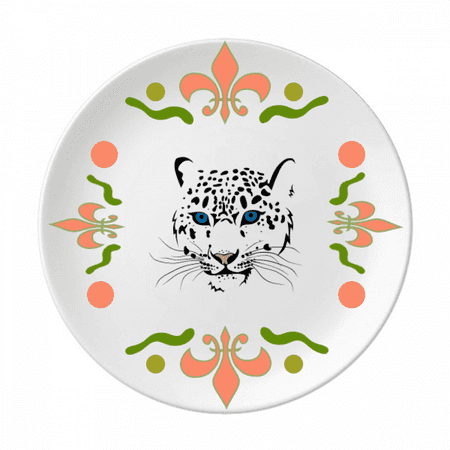 

White Tiger Head Animal Art Deco Fashion Flower Ceramics Plate Tableware Dinner Dish