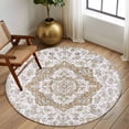 thumbnail image 2 of Round Area Rug 8 Ft, Brown Boho Washable Non-Slip Circle Carpet for Living Room/Bedroom, Vintage Abstract Art Floral Ethnic Tribe Collection Low-Profile Large Area Rugs for Indoor, 2 of 8