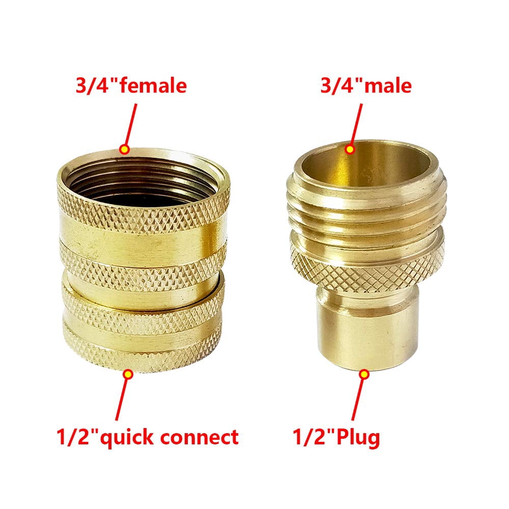 Garden Hose Quick Connect Brass Adapter Fittings 3/4"ght Thread Washer Adapter(3 Female+ 3 Male)