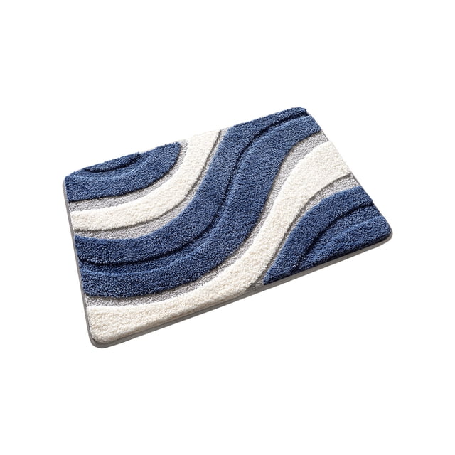 Non Slip Bath Mat 24 in x 16 in Soft Absorbent Polyester Bathroom Carpet Mat Machine Washable Blue Gray
